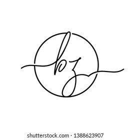 Initial bz inside circle monogram handwriting . Modern logo design template isolated on white background