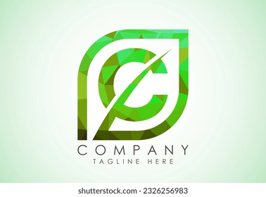 Initial C alphabet with abstract leaf. Eco-friendly logo concept. Low poly style