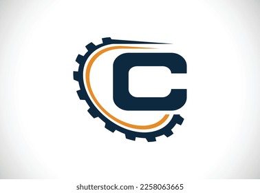 Initial C alphabet with a gear. Gear engineer logo design. Logo for automotive, mechanical, technology, setting, repair business, and company identity