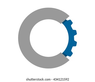 initial C blue gear alphabet typography initial uppercase image vector icon
