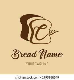 Initial C Bread Bakery Cafe Restaurant Modern Simple Logo Concept with wheat grain and bread icon. Pastry Kitchen Logo Idea