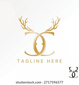 Initial C or CC with deer horns tattoo mascot animal adventure sport hunting logo design graphic concept creative premium vector stock image top sell