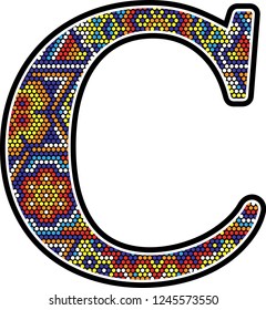 initial c with colorful dots abstract design with mexican huichol art style 