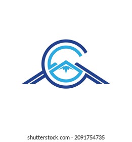 initial c combined mountain icon, logo template, vector art.