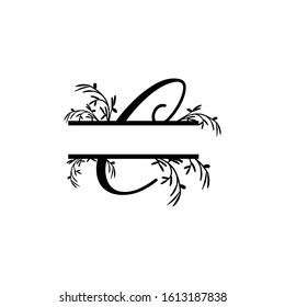 Initial c decorative plant monogram split letter vector