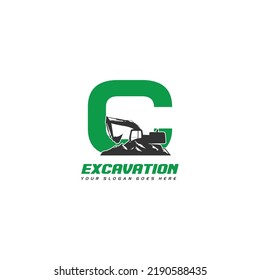 Vector de la plantilla de concepto del logotipo de la excavadora C inicial.