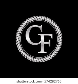 initial c and f logo silver metallic with metal circle rope frame border decorative