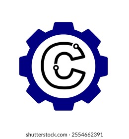 Initial C Gear mechanic technology vector logo template. Letter C modern logo clip art suitable for mechanic bussiness. black blue gear symbol