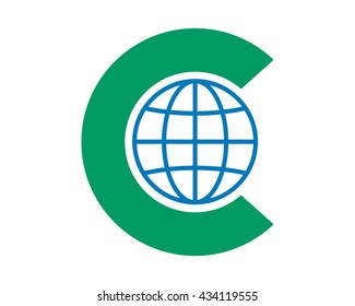 initial C globe alphabet typography uppercase capital letter image vector icon