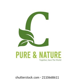 Initial C Green Letter and Leaf for Modern Beauty Nature Cosmetic, Vegan, Environmental, Nutrition Consultant Service Company Logo Idea