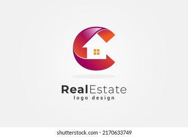 Initial C House Logo, letter C with house icon combination, usable for real estate and business logos, Flat Vector Logo Design Template, vector illustration