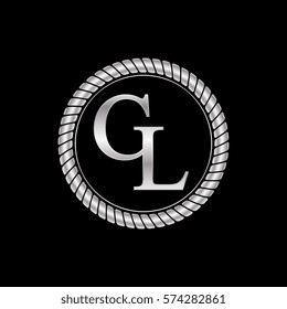 initial c and l logo silver metallic with metal circle rope frame border decorative