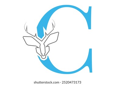 initial C  latter with Head vector logo design wild animal with horns quality stylish luxury,
