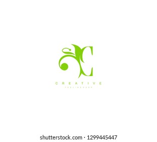Initial C Letter Abstract Green Leaf Monogram Stylish Logo Design