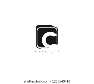 Initial C Letter Abstract Simple Black Rectangle Emblem Logotype