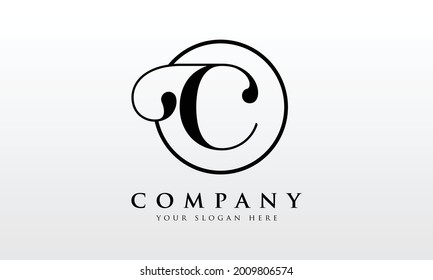 Initial C letter Black Color With White Background Logo Design vector Template. Calligraphy Letter C Logo Design