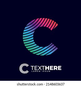 Initial C letter colorful Modern digital alphabet font, Rainbow color logo design, futuristic font