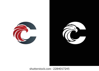 Initial C Letter Eagle Logo Icon with Creative Eagle Head. Letter C Eagle Logo Vector Illustration Design