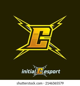Initial C letter esport logo illustration, esport mascot gamer team work design, streamer logo