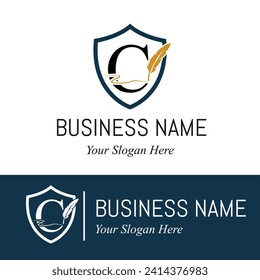 Initial C Letter with Feather Writing for Publisher, Notary, Writer Compay Logo Idea