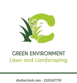 Carta C inicial con Grasa Verde para el césped Paisaje Medio Ambiente Jardín Vegetación Hogar Servicio de Gestión de Cuidado de Hogares Idea de Vector Logotipo de Negocio