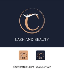 Initial C Letter with Lash for Cosmetic, Make up Artist, Beauty and Spa Business Logo Vector Template