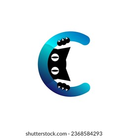 Logo de la carta inicial C con gato negro, plantilla de diseño de logotipo de letras coloridas. Símbolo gráfico vector simple e inteligente de letra Cat y C.