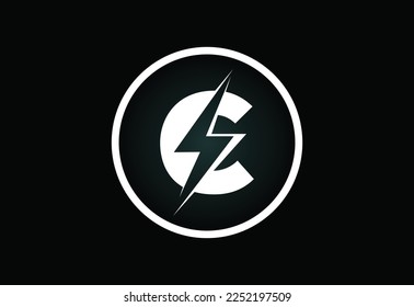 Diseño inicial del logotipo de la letra C con perno de brillo. Vector de la letra del tornillo eléctrico 