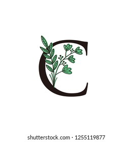 Initial C letter logo with Green Flower design 