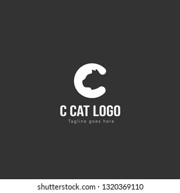 Initial C Letter Logo with head cat, minimalist letter logo template design, head cat logo vector