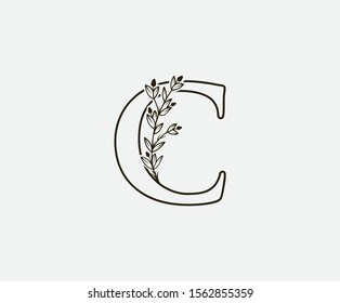 Initial C Letter Logo Icon,  Created with Hand Drawn Plant Branches. Nature Leaf C Letter Design 