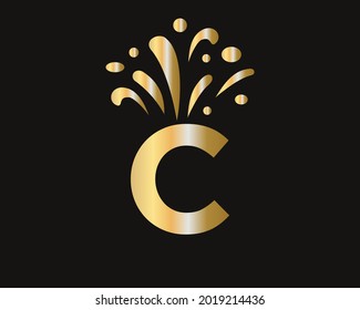 Initial C letter logo with luxury concept. Elegant C logo luxury and celebration concept. 