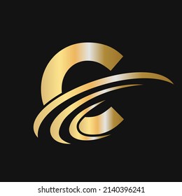 Logo inicial de la letra C con concepto de lujo. Logotipo C moderno Diseño basado en el alfabeto comercial logotipo color de oro