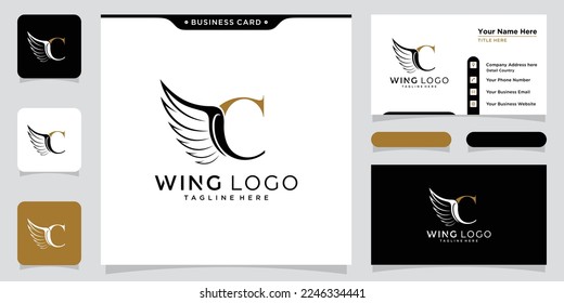 Initial C letter logo and wings symbol. Wings design element, initial logo Wings C icon