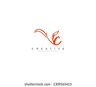 Initial C Letter Lowercase with Modern Trendy Floral Leaf Logo