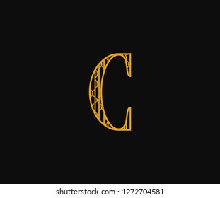 Initial C Letter Monogram Linear Art Deco Pattern Style Logo