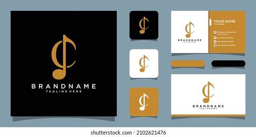Initial C letter with music vector logo with business card design template