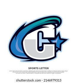 Initial C letter sport design concept with swosh star isolated on white background, esport design