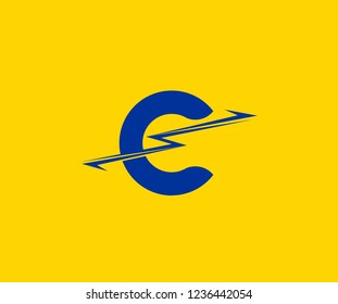 Initial C Letter Swoosh Bolt Electric Logotype