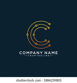 Initial C Letter technology and digital abstract dots connection logo vector