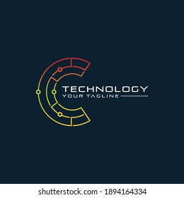 Initial C Letter technology and digital abstract dots connection logo vector