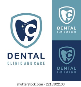 Letra c inicial con icono dental dental para clínica dental y cuidado de la idea de logotipo simple moderno