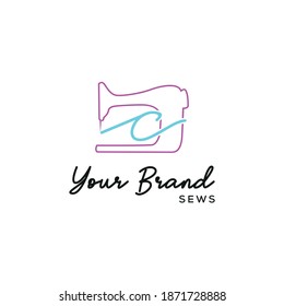 Initial c letter typography with sewing machine for tailor, craft, hand made, fashion business logo