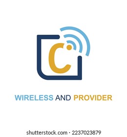 Initial C Letter with WIFI icon for Provider service company logo design idea template