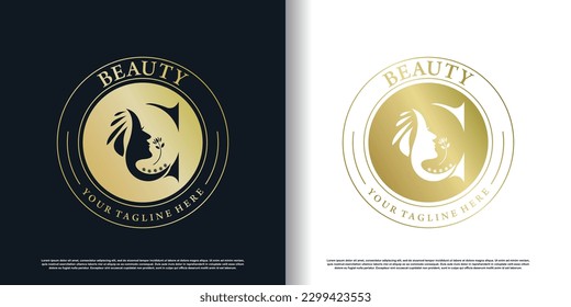 diseño inicial del logotipo c con icono de mujeres de belleza y concepto creativo vector premium