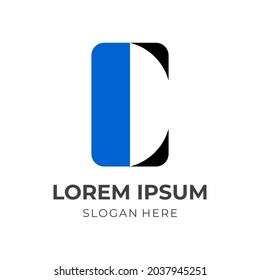 initial C logo design with blue and black style