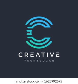 Initial C logo design modern monogram and elegant. logo the letter C in the form of abstract line art. symbol for technology digital. - VECTOR
