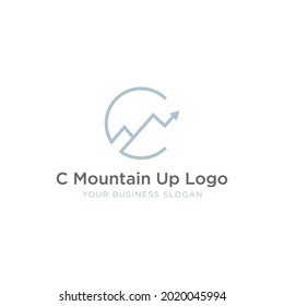 INITIAL C LOGO DESIGN WITH MOUNTAIN ILLUSTRATION AND UP GROWTH GRAPH