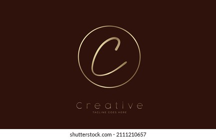 Initial C Logo. hand drawn letter C in circle with gold colour. usable for business. personal and company logos. vector illustration