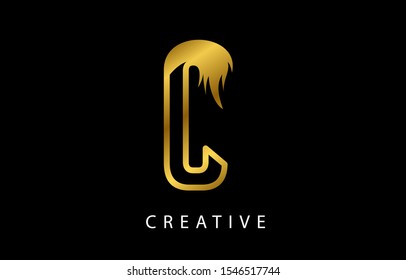 Initial C Logo Icon Design With Gold Fire Flame. Creative Look Vector Illustration in Gold Colors